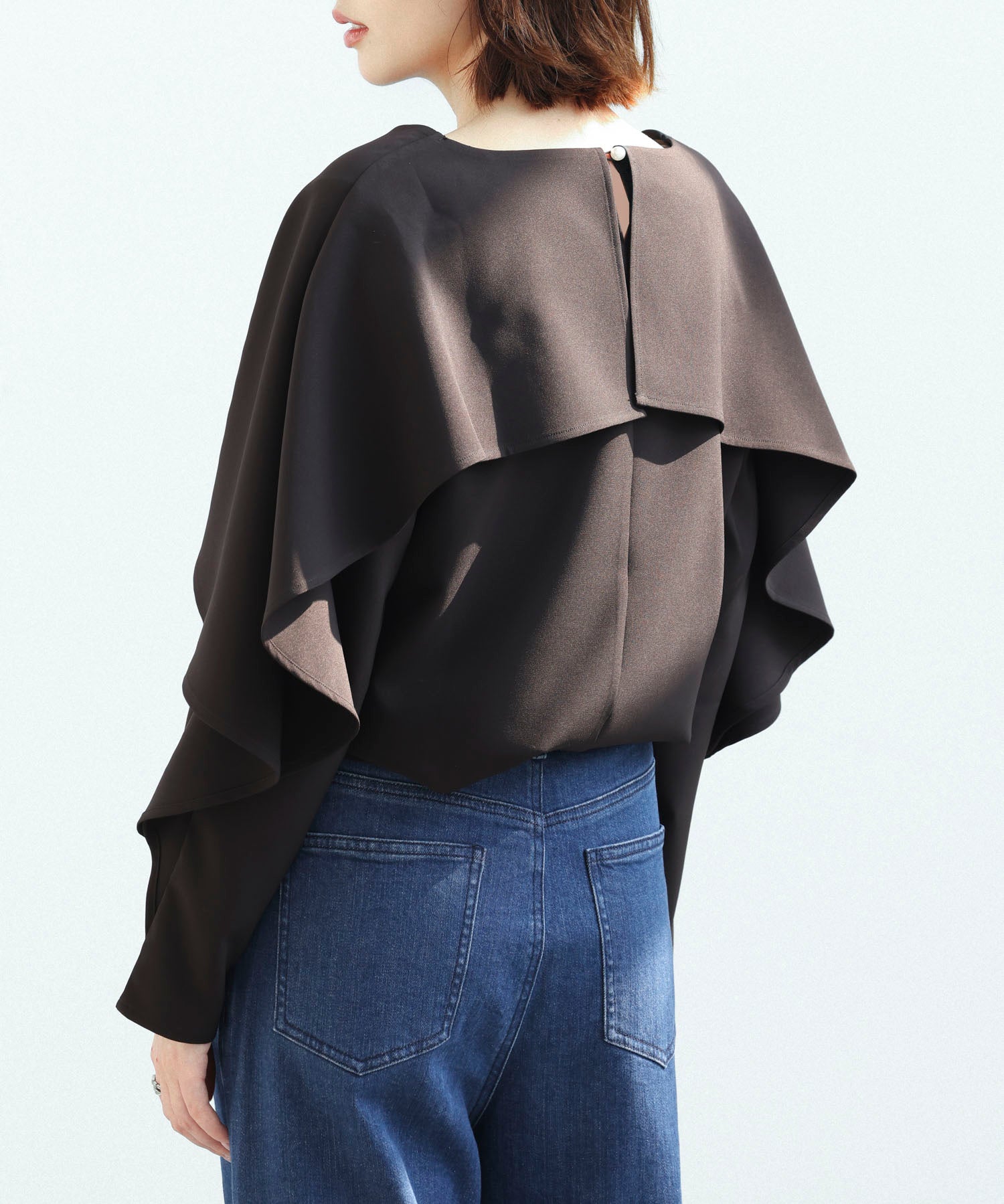 クルーネックケープブラウスsdp0117 ブラック