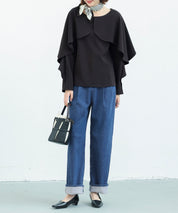 クルーネックケープブラウスsdp0117 ブラック