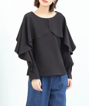 クルーネックケープブラウスsdp0117 ブラック