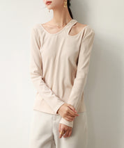 カットアウトリブカットソートップスsdp0120 ベージュ