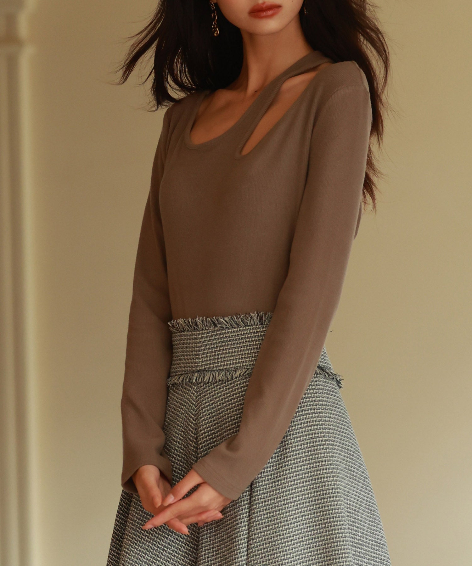 カットアウトリブカットソートップスsdp0120 ブラウン