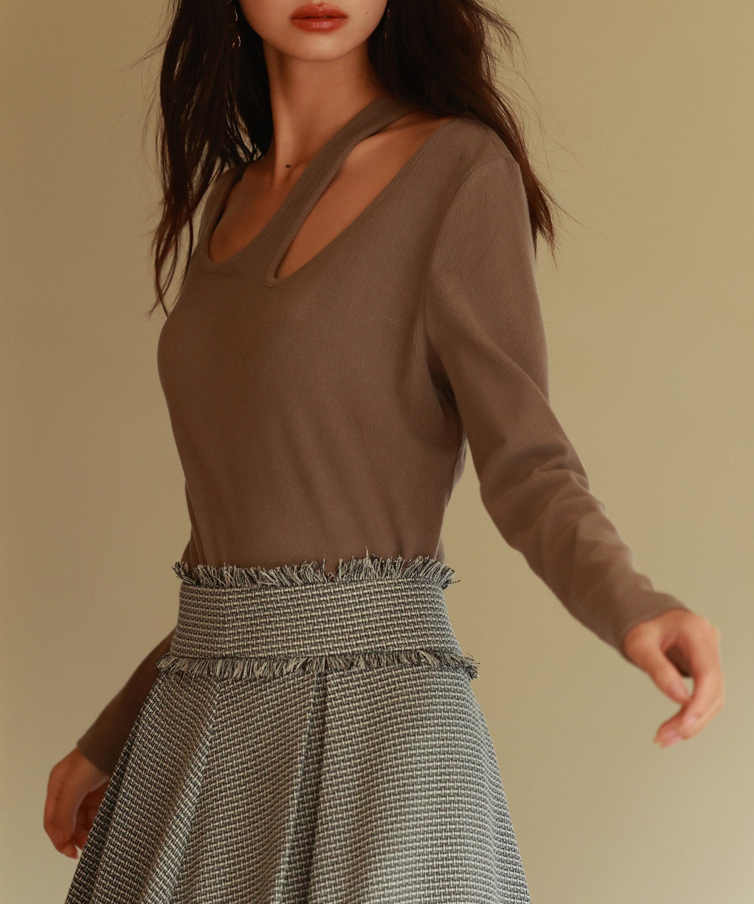 カットアウトリブカットソートップスsdp0120 ブラウン