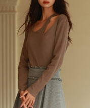 カットアウトリブカットソートップスsdp0120 ブラウン