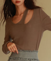 カットアウトリブカットソートップスsdp0120 ブラウン