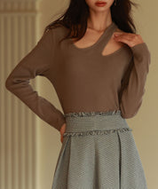 カットアウトリブカットソートップスsdp0120 ブラウン