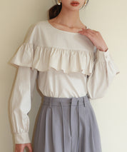 ケープ風フリルクルーネックブラウスsdp0121-102-14