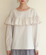 ケープ風フリルクルーネックブラウスsdp0121 ベージュ