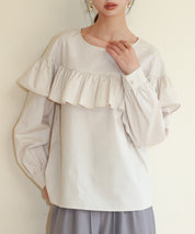 ケープ風フリルクルーネックブラウスsdp0121 ベージュ