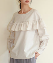 ケープ風フリルクルーネックブラウスsdp0121 ベージュ