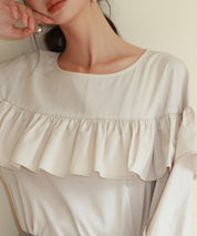 ケープ風フリルクルーネックブラウスsdp0121 ベージュ