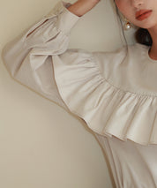 ケープ風フリルクルーネックブラウスsdp0121 ベージュ