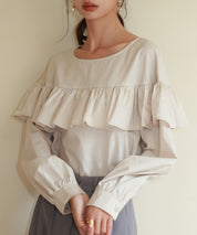 ケープ風フリルクルーネックブラウスsdp0121 ベージュ