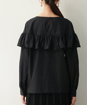 ケープ風フリルクルーネックブラウスsdp0121 ブラック