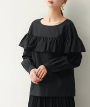 ケープ風フリルクルーネックブラウスsdp0121 ブラック