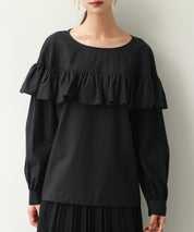 ケープ風フリルクルーネックブラウスsdp0121 ブラック