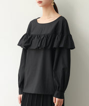 ケープ風フリルクルーネックブラウスsdp0121 ブラック