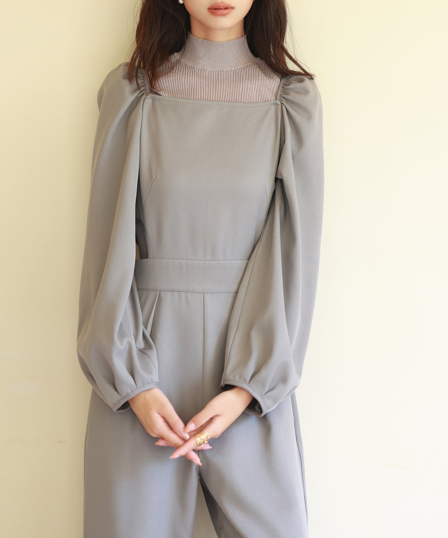 サイドカットアウトスクエアネックオールインワンsdp0124 グレー