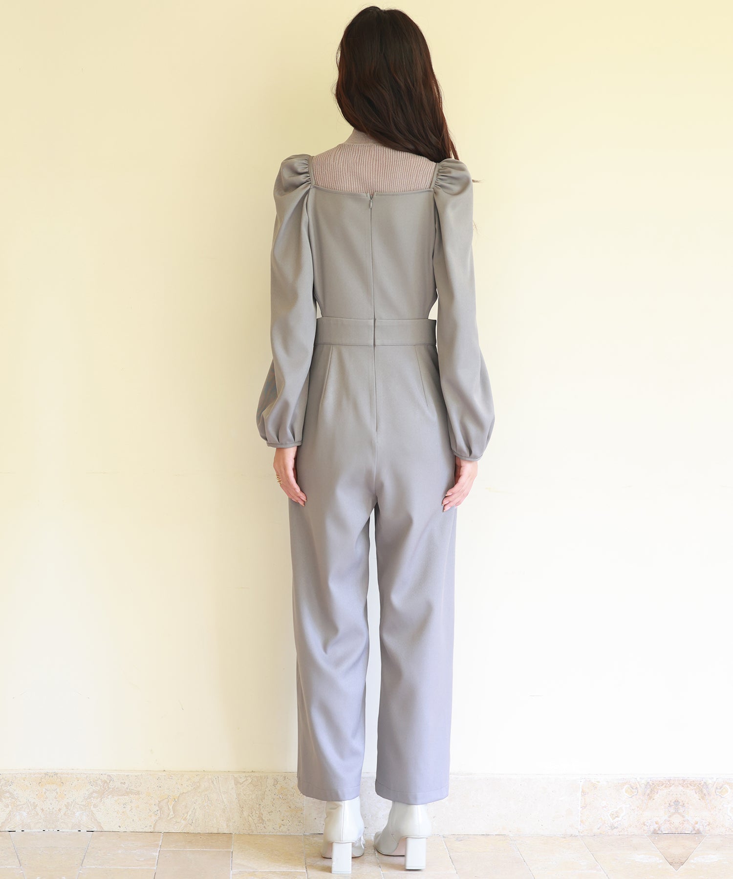 サイドカットアウトスクエアネックオールインワンsdp0124 グレー