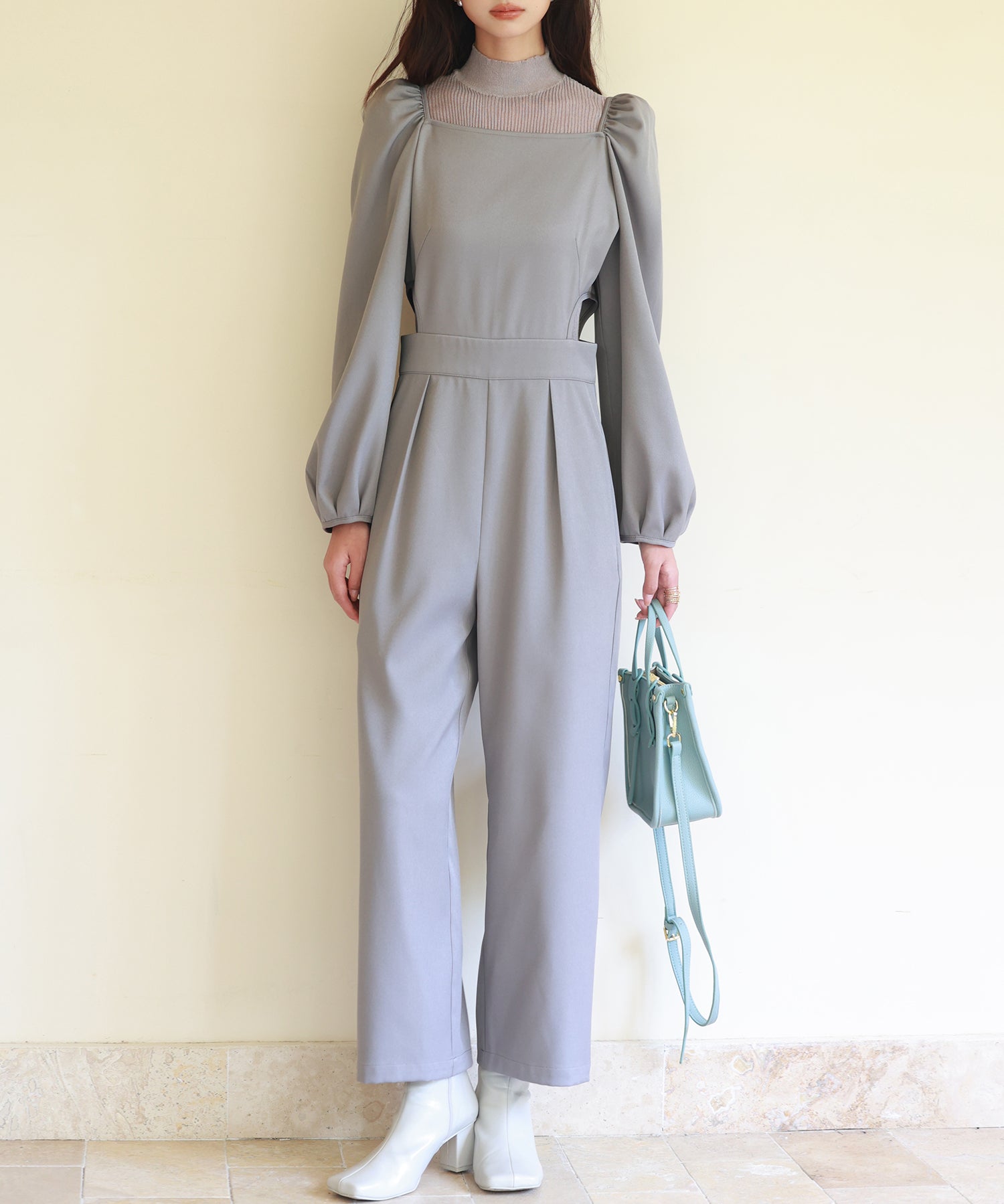 サイドカットアウトスクエアネックオールインワンsdp0124 グレー