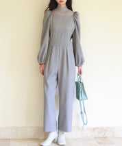 サイドカットアウトスクエアネックオールインワンsdp0124 グレー