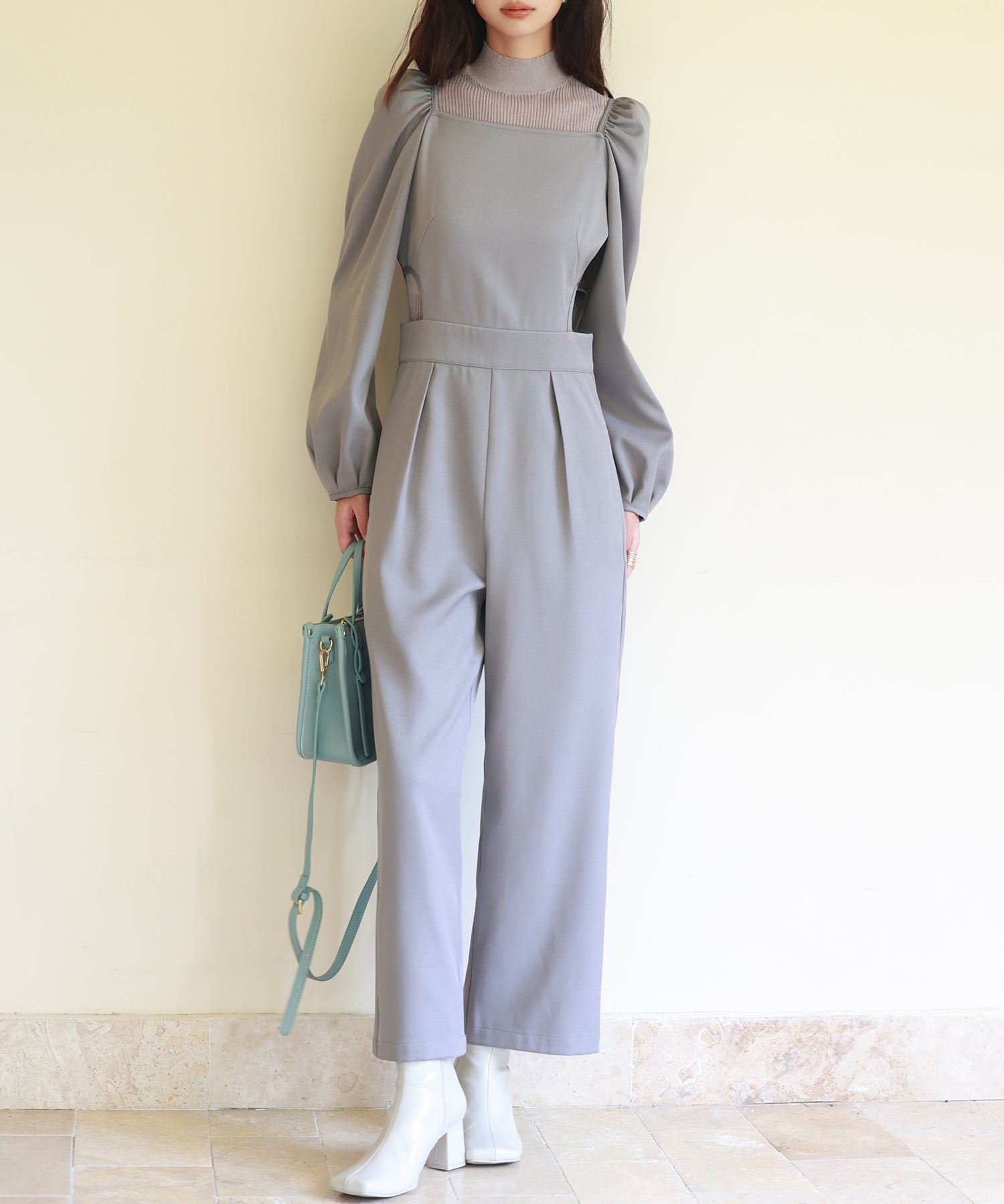 サイドカットアウトスクエアネックオールインワンsdp0124 グレー