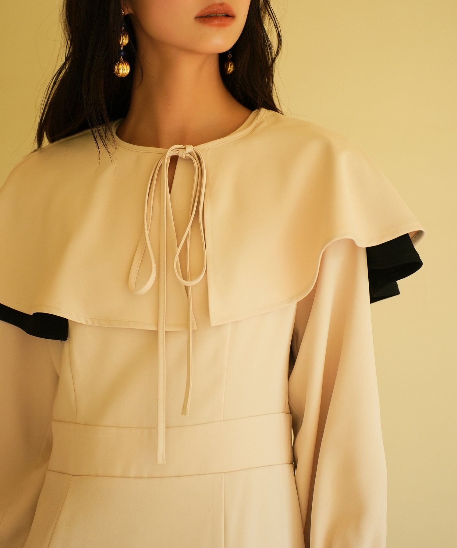 2way配色ケープカラーミモレワンピースsdp0125 ベージュ