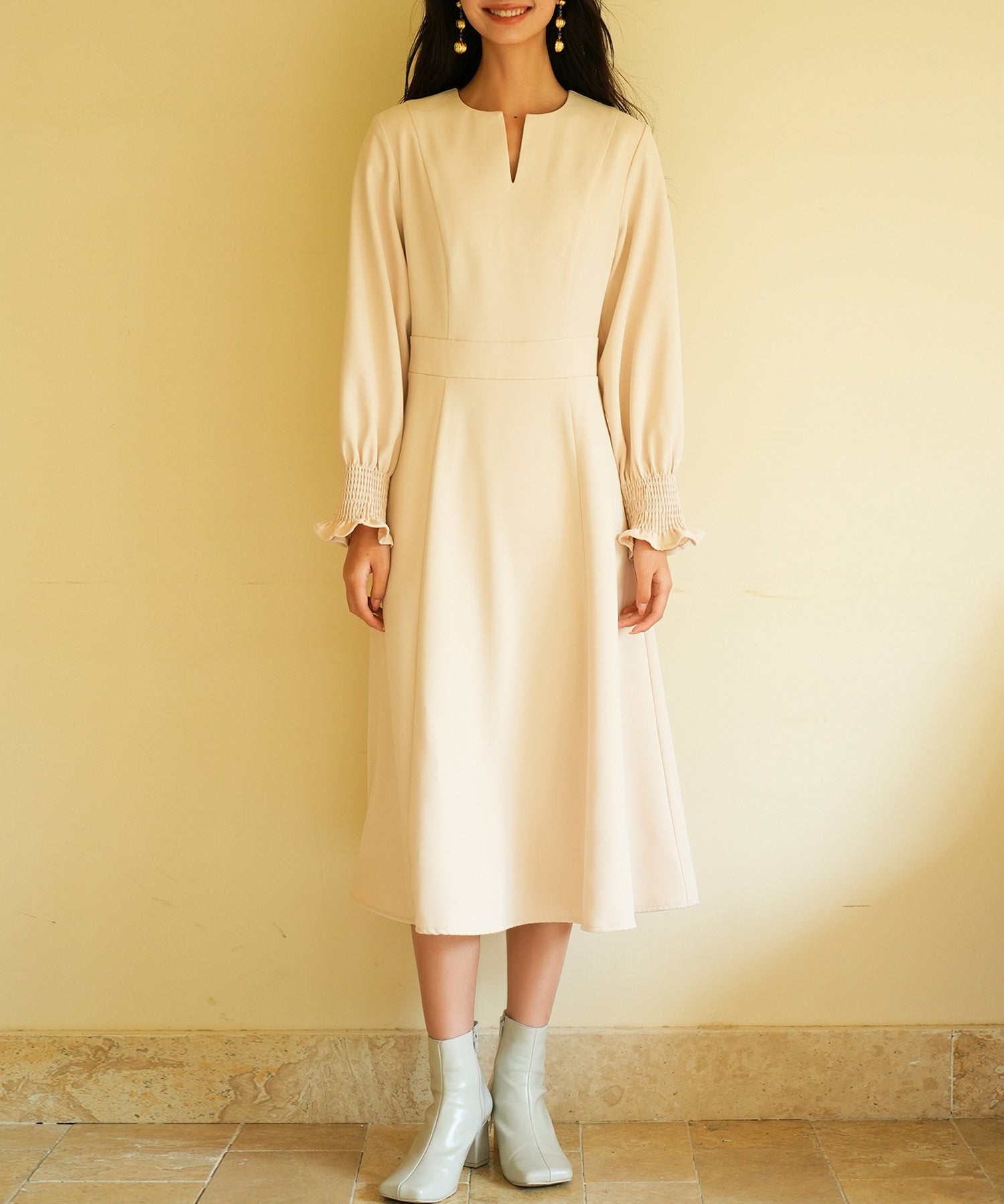 2way配色ケープカラーミモレワンピースsdp0125 ベージュ