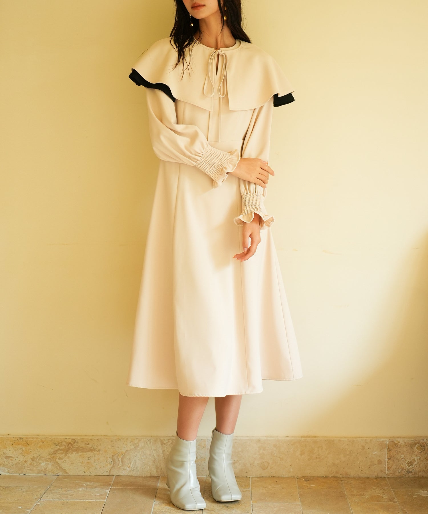 2way配色ケープカラーミモレワンピースsdp0125 ベージュ