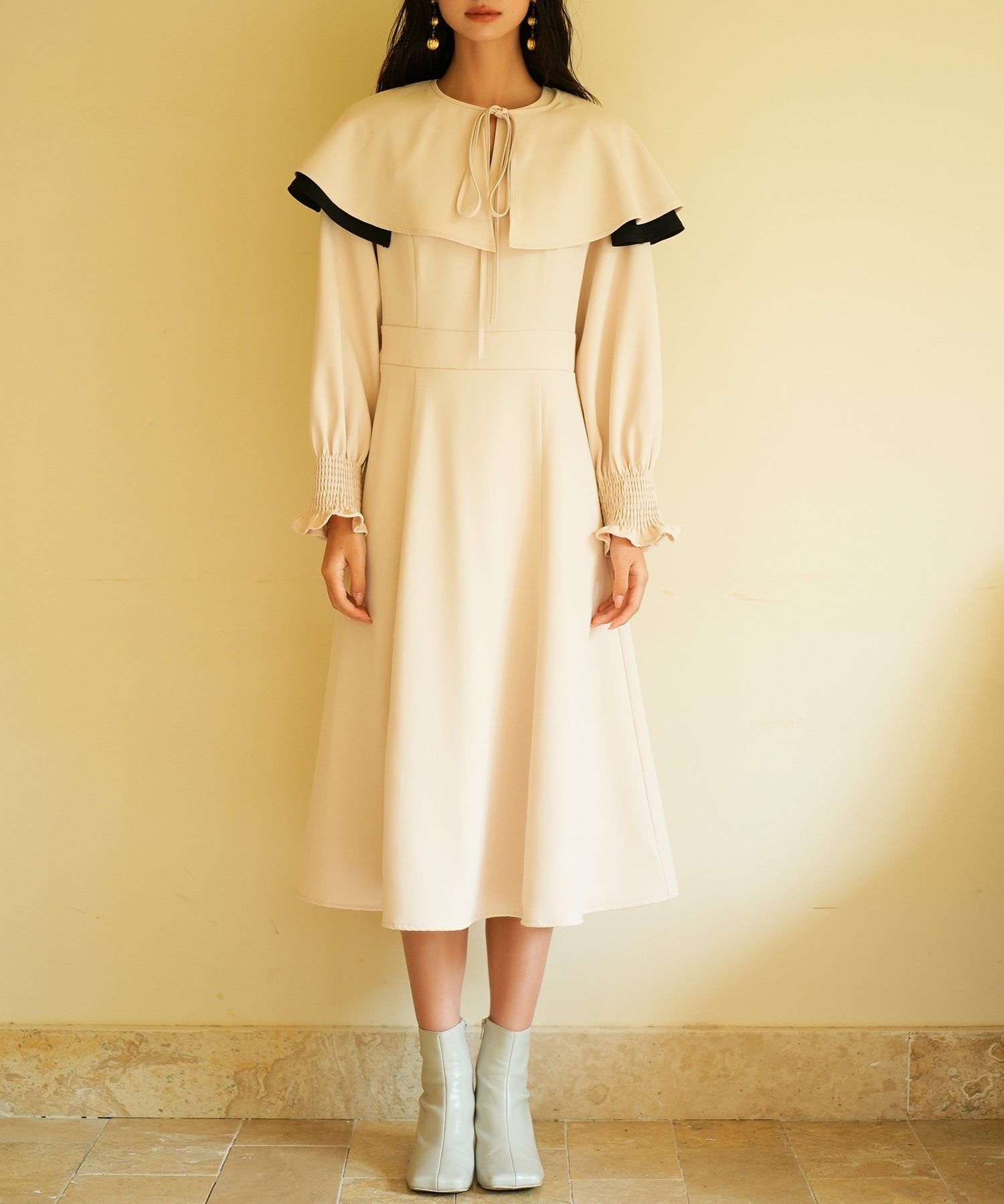 2way配色ケープカラーミモレワンピースsdp0125 ベージュ