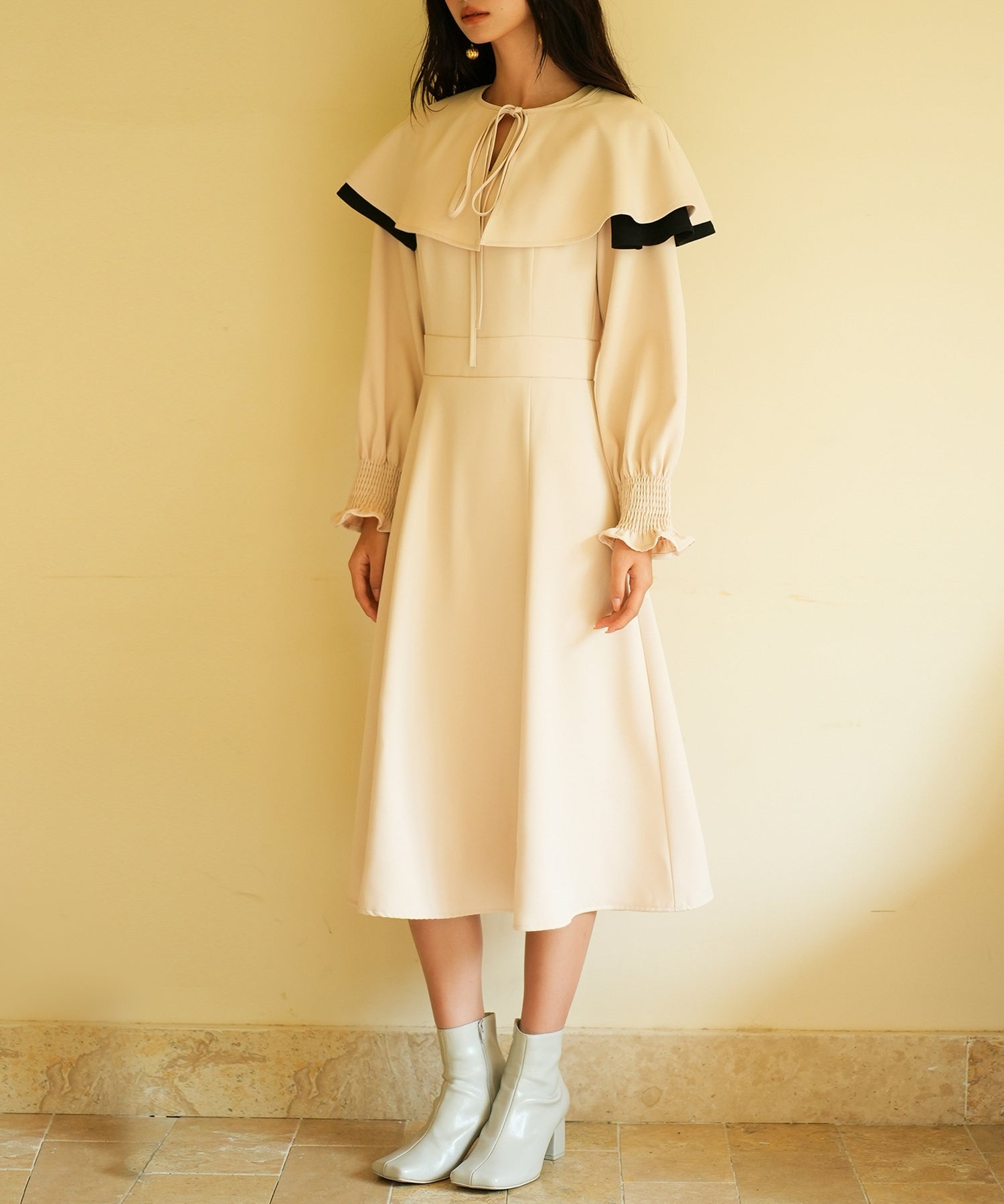 2way配色ケープカラーミモレワンピースsdp0125 ベージュ