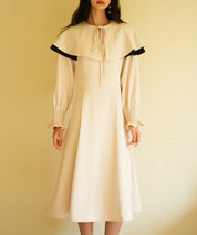 2way配色ケープカラーミモレワンピースsdp0125 ベージュ