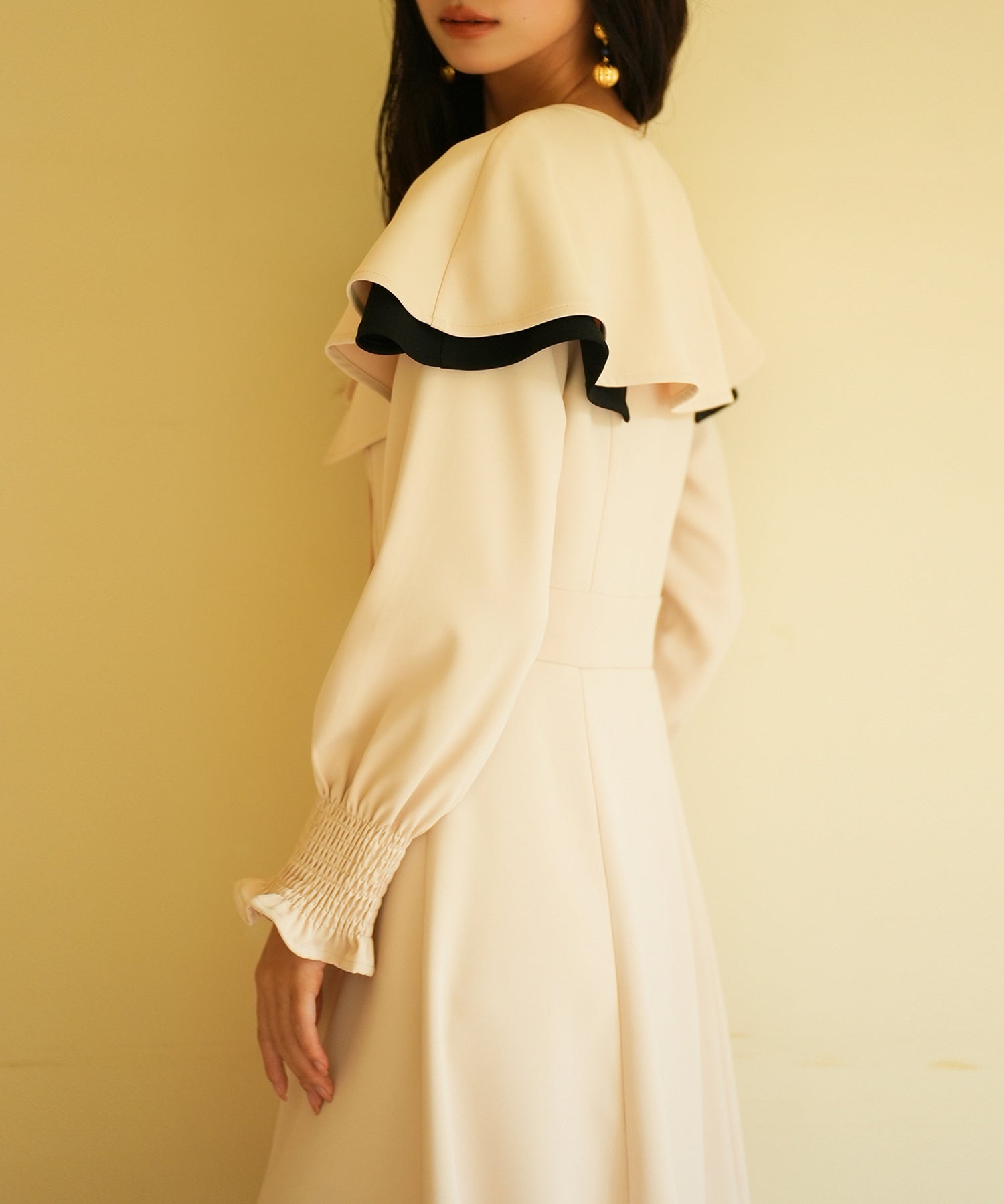 2way配色ケープカラーミモレワンピースsdp0125 ベージュ