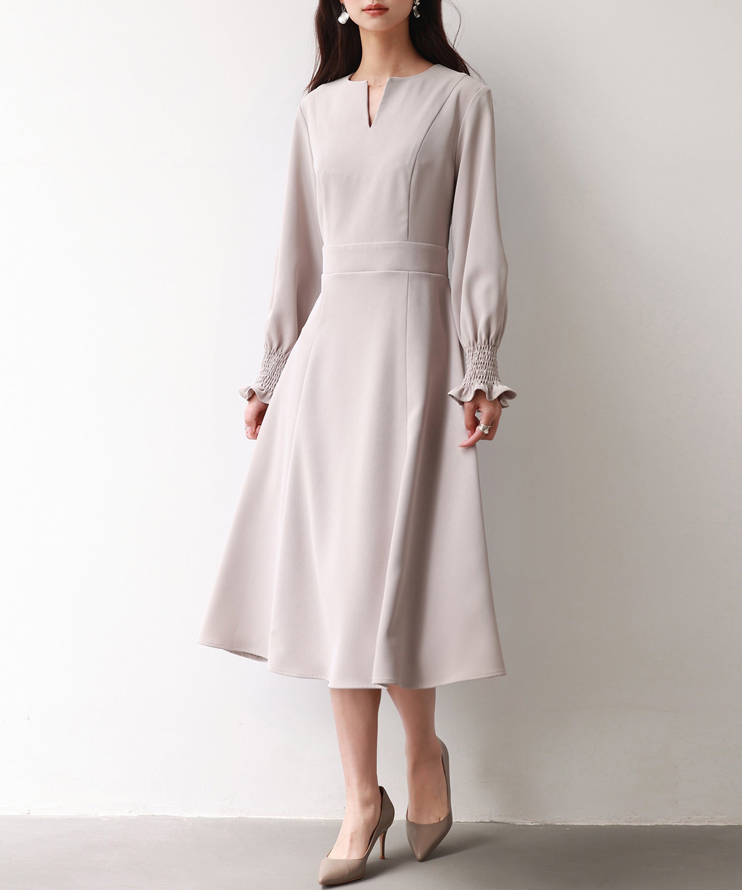 2way配色ケープカラーミモレワンピースsdp0125 サンドベージュ