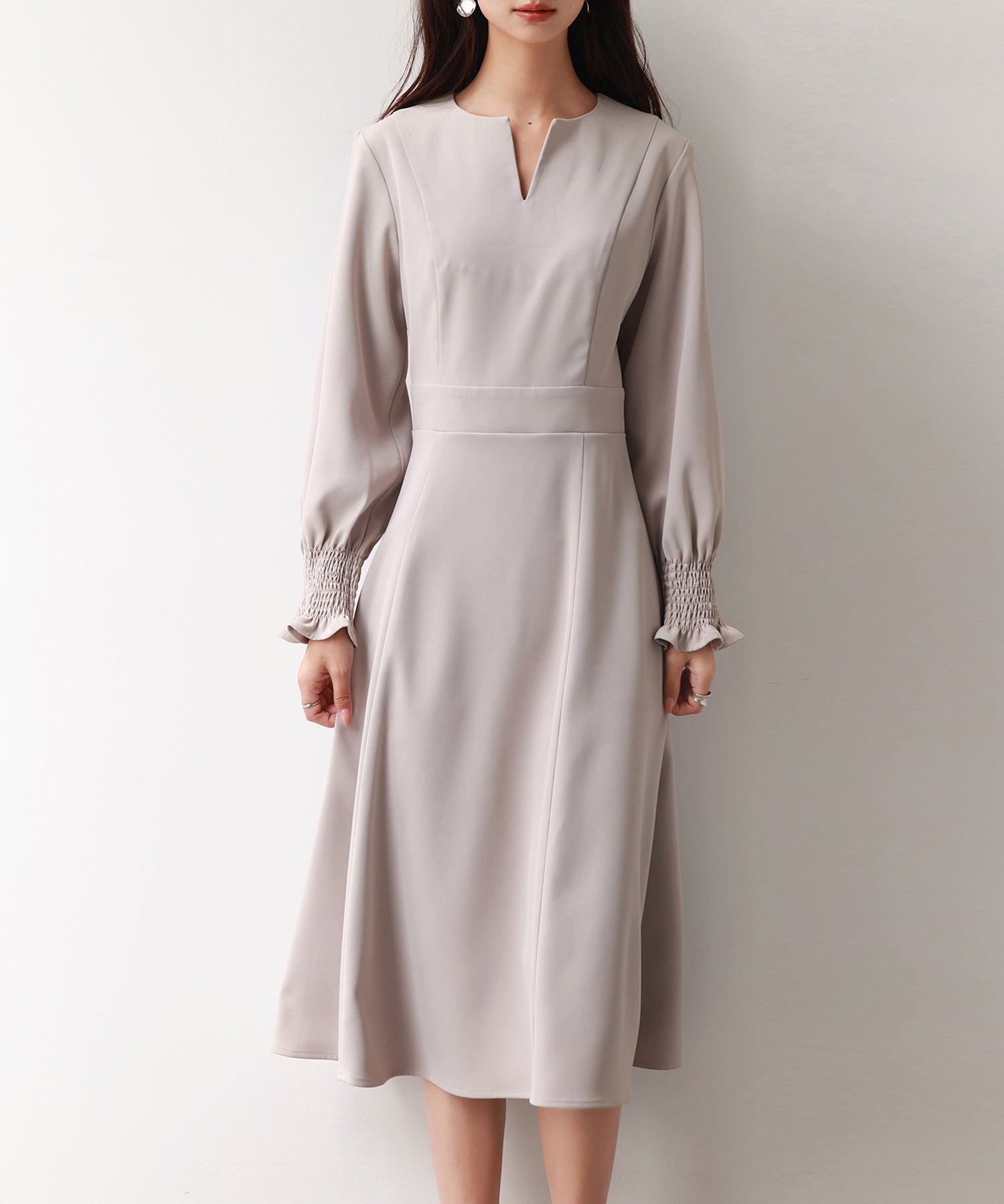 2way配色ケープカラーミモレワンピースsdp0125 サンドベージュ