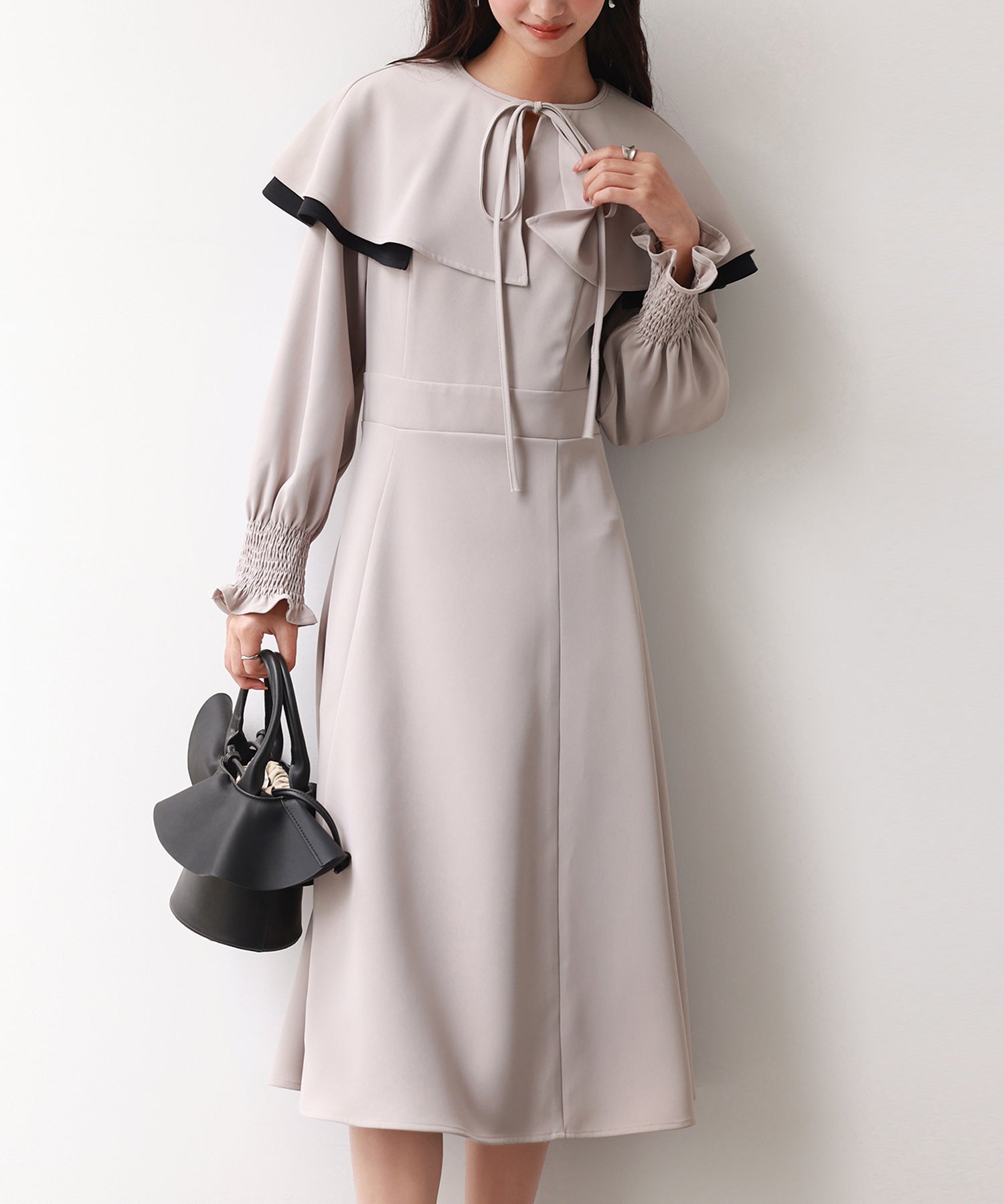 2way配色ケープカラーミモレワンピースsdp0125 サンドベージュ