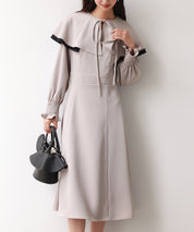 2way配色ケープカラーミモレワンピースsdp0125 サンドベージュ