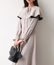 2way配色ケープカラーミモレワンピースsdp0125 サンドベージュ