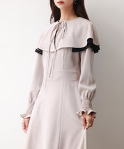 2way配色ケープカラーミモレワンピースsdp0125 サンドベージュ