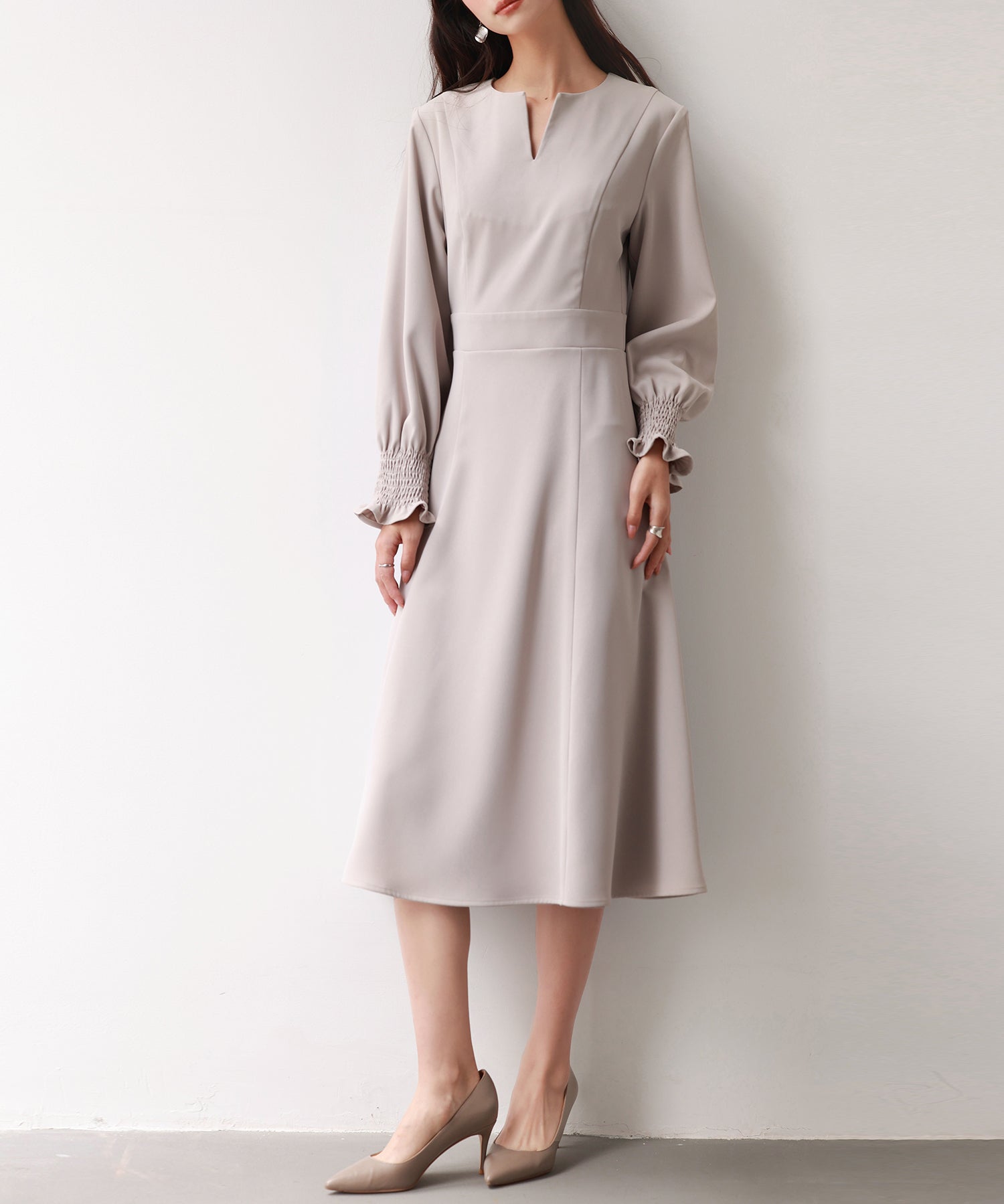 2way配色ケープカラーミモレワンピースsdp0125 サンドベージュ