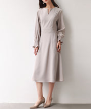 2way配色ケープカラーミモレワンピースsdp0125 サンドベージュ