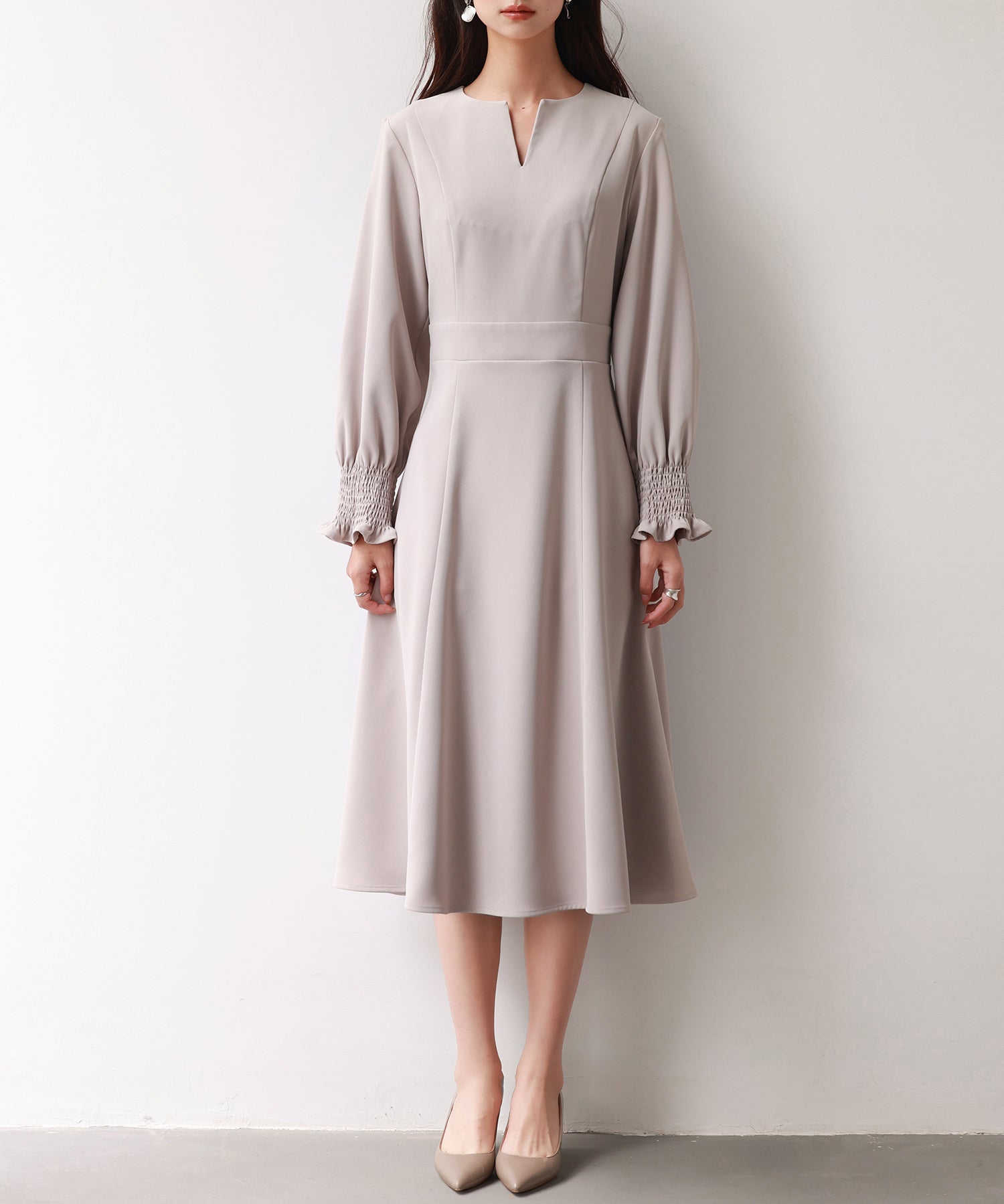 2way配色ケープカラーミモレワンピースsdp0125 サンドベージュ