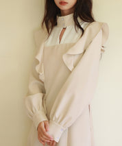 ビッグフリルAラインワンピースsdp0129 アイボリー