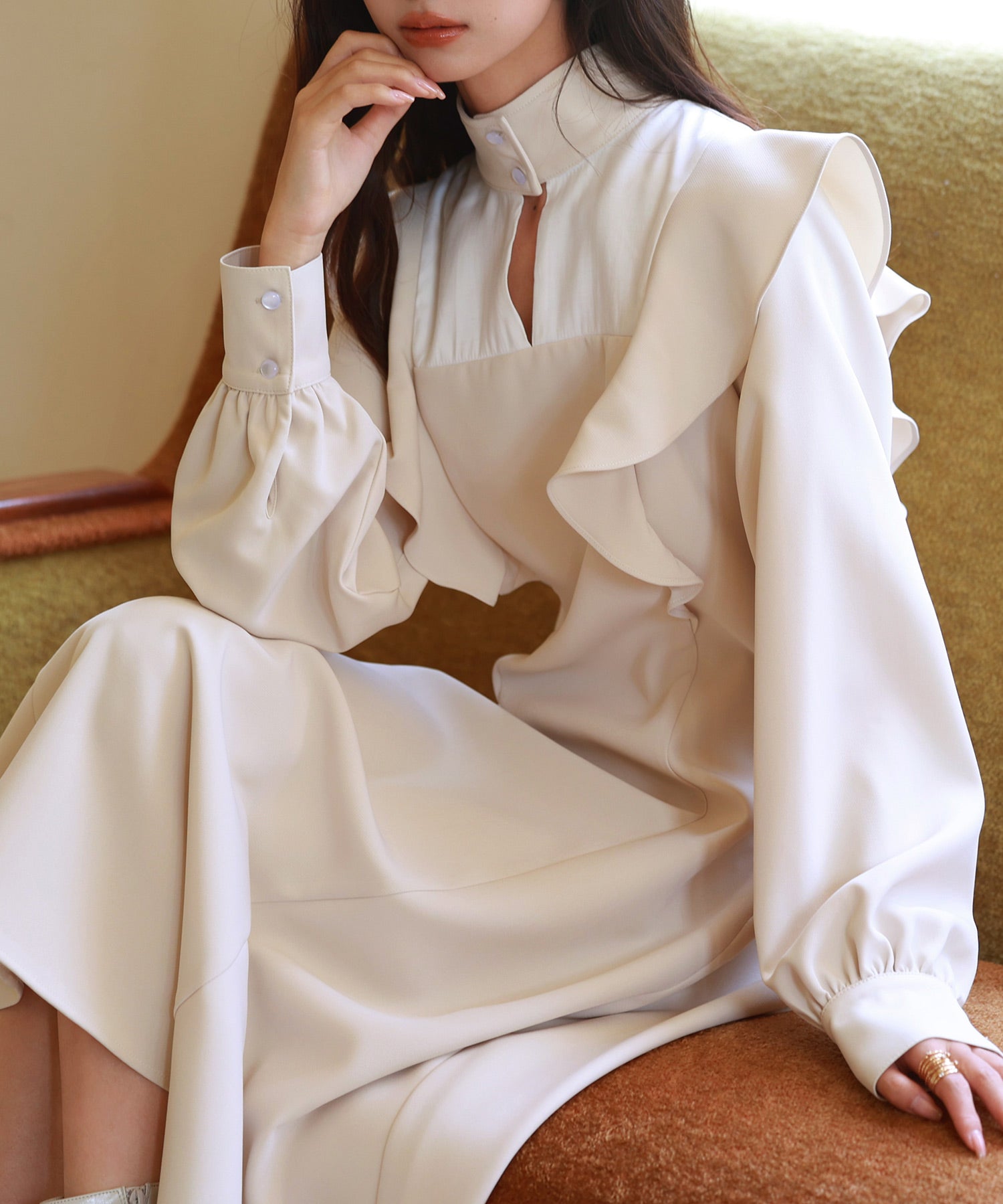 ビッグフリルAラインワンピースsdp0129 アイボリー