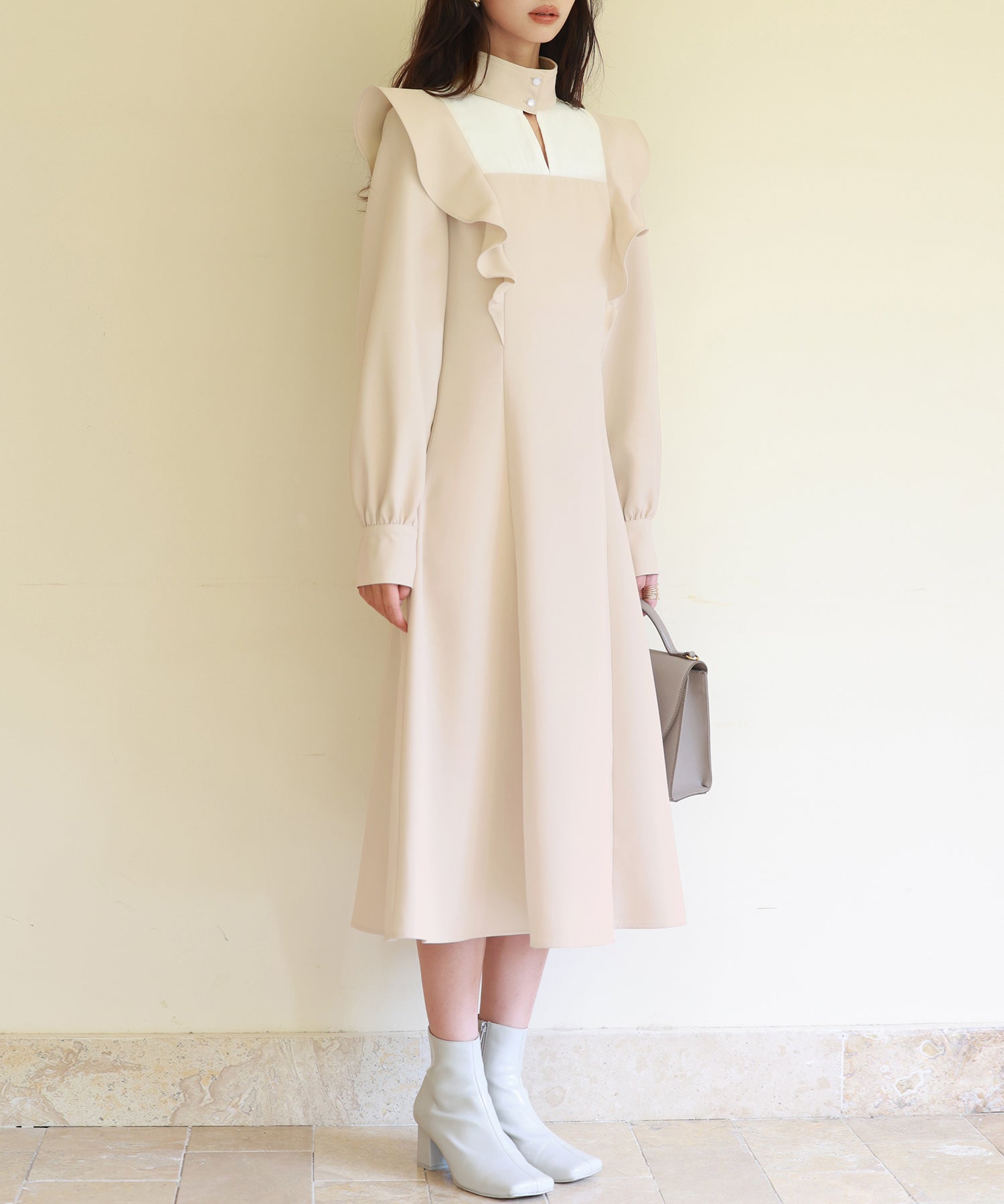 ビッグフリルAラインワンピースsdp0129 アイボリー