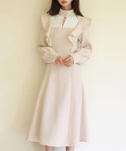 ビッグフリルAラインワンピースsdp0129 アイボリー