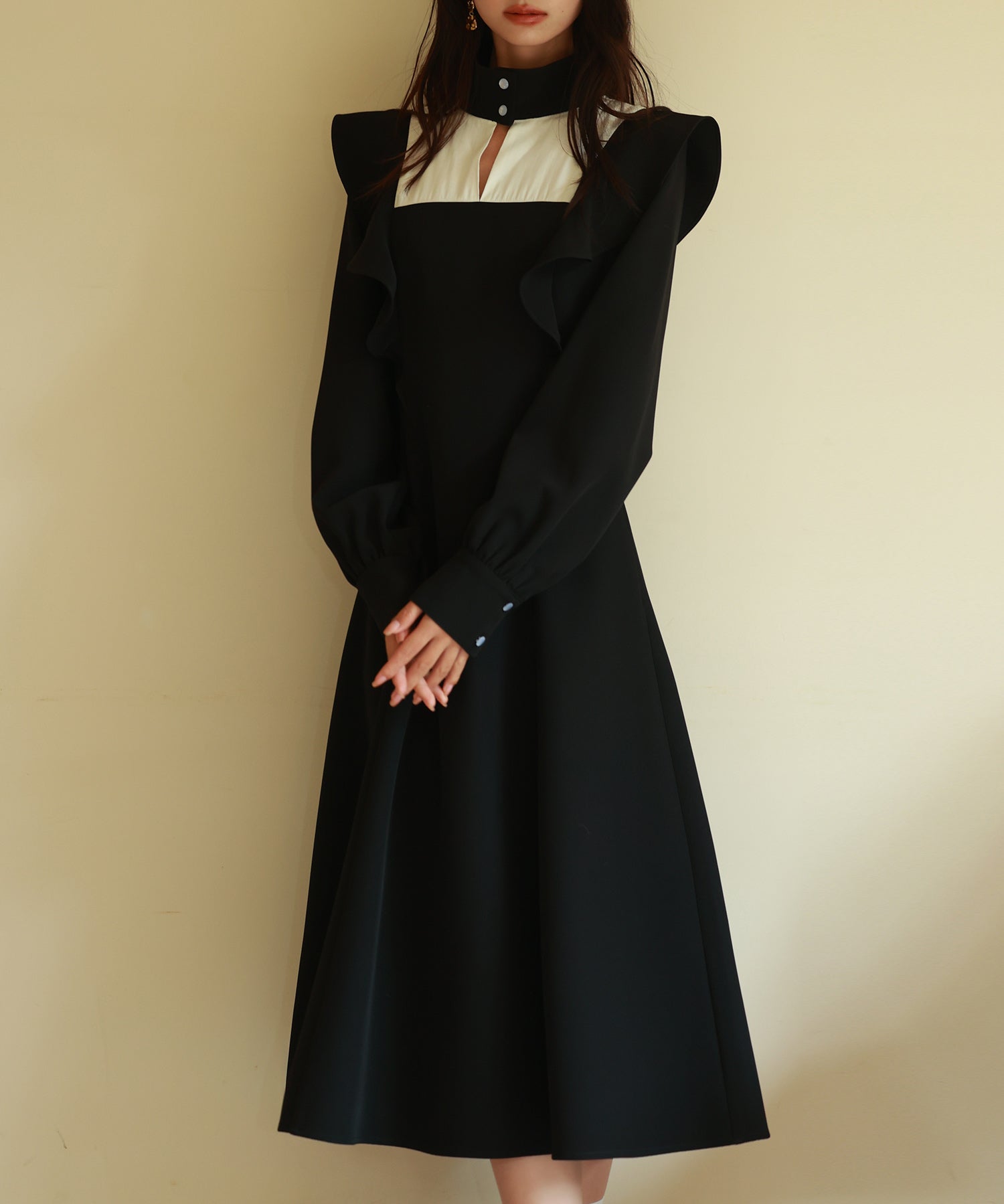 ビッグフリルAラインワンピースsdp0129 ブラック