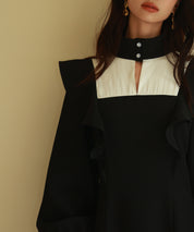 ビッグフリルAラインワンピースsdp0129 ブラック