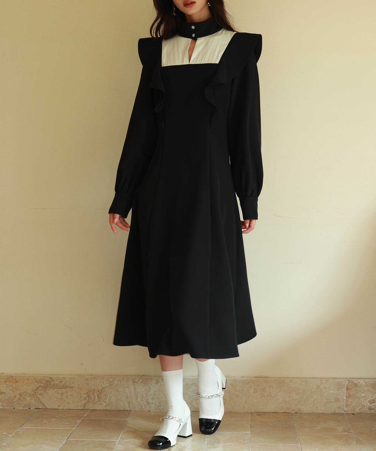 ビッグフリルAラインワンピースsdp0129 ブラック