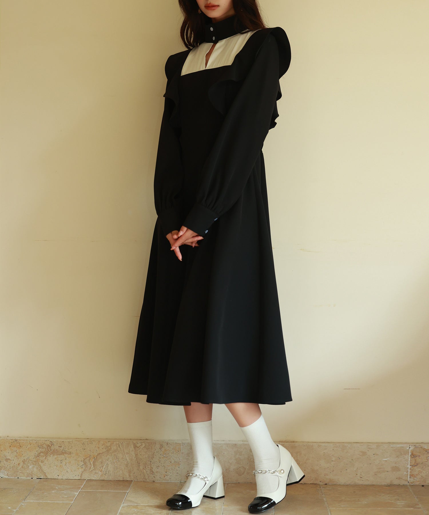 ビッグフリルAラインワンピースsdp0129 ブラック