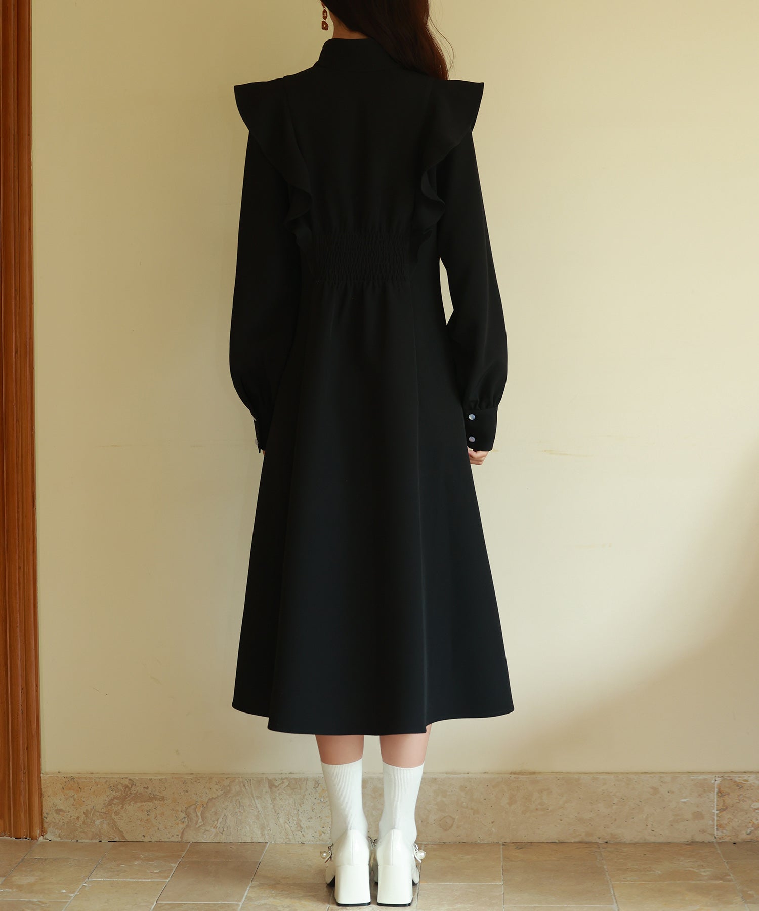 ビッグフリルAラインワンピースsdp0129 ブラック